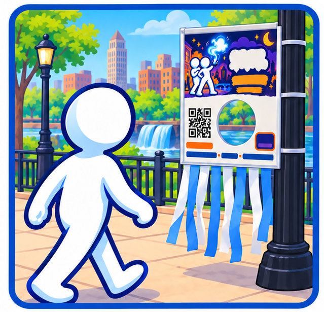 A BUS character approaching a Ghost Hunt viewfinder